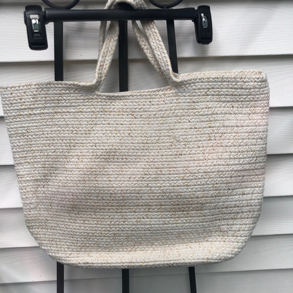 Brand new NWT ivory corded summer tote & burlap pouch - Picture 3 of 7